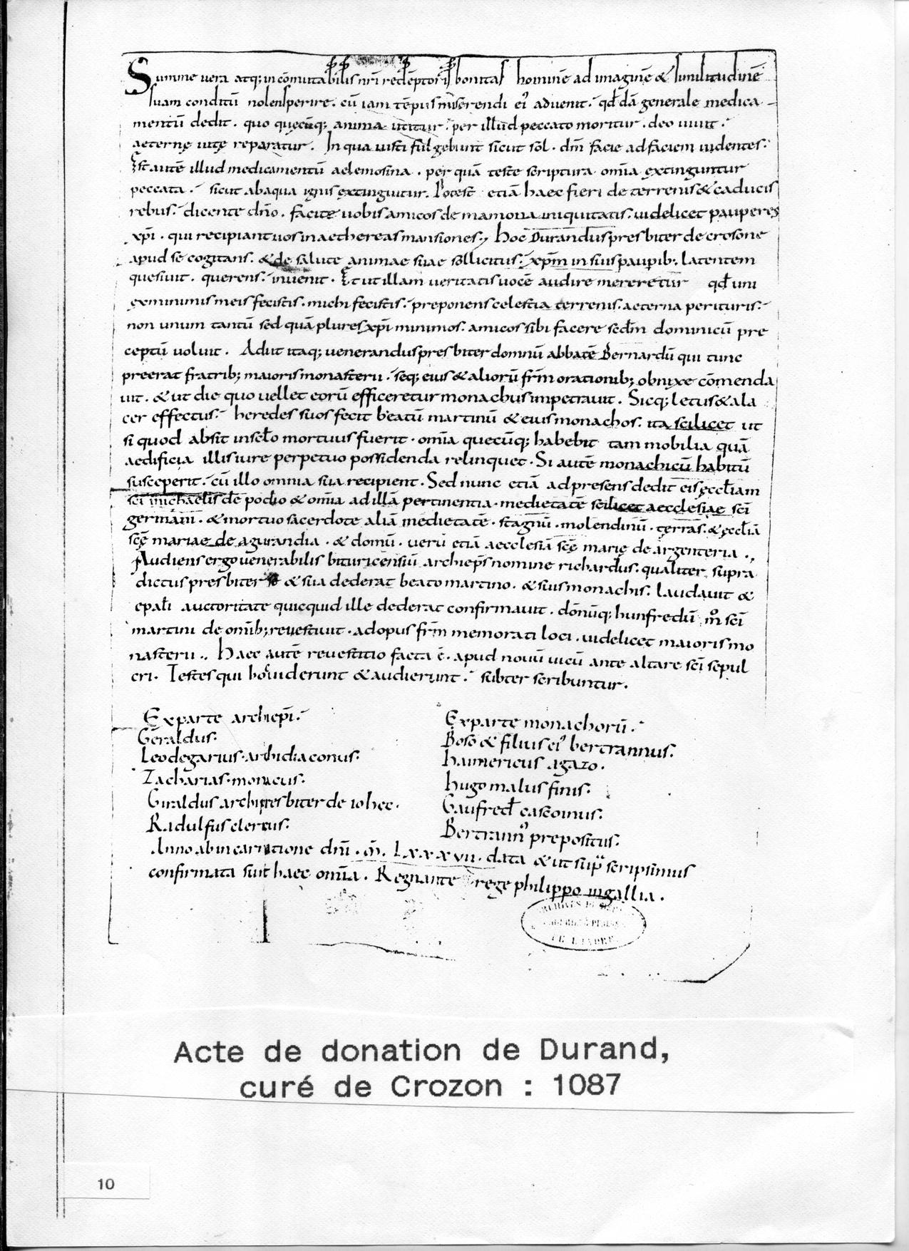 Acte de donation de 1087 aigurande